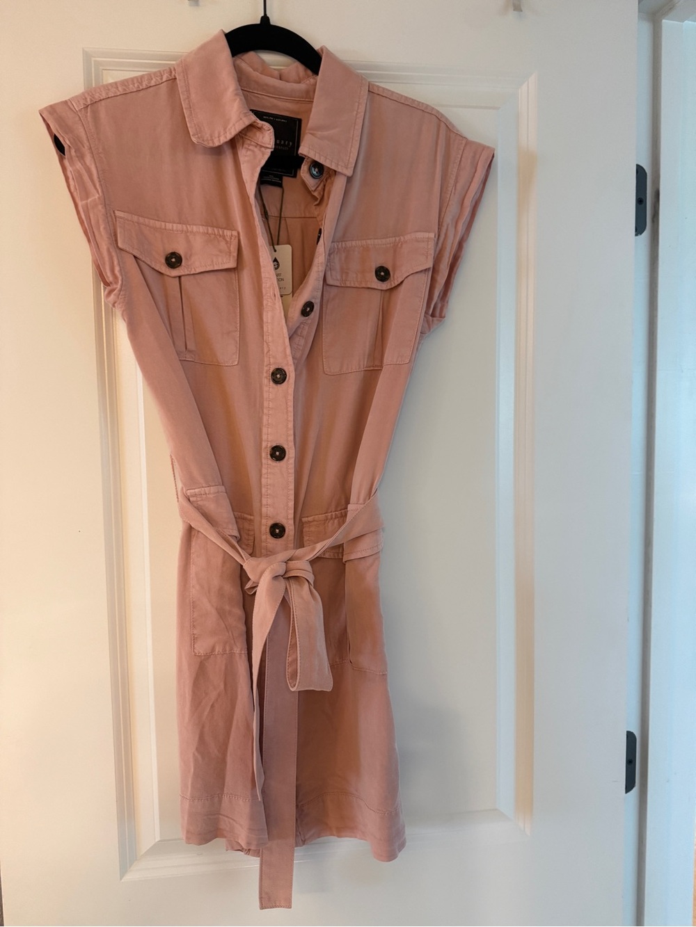 Sanctuary Dusty Pink Button-Front Mini Dress with Waist Tie